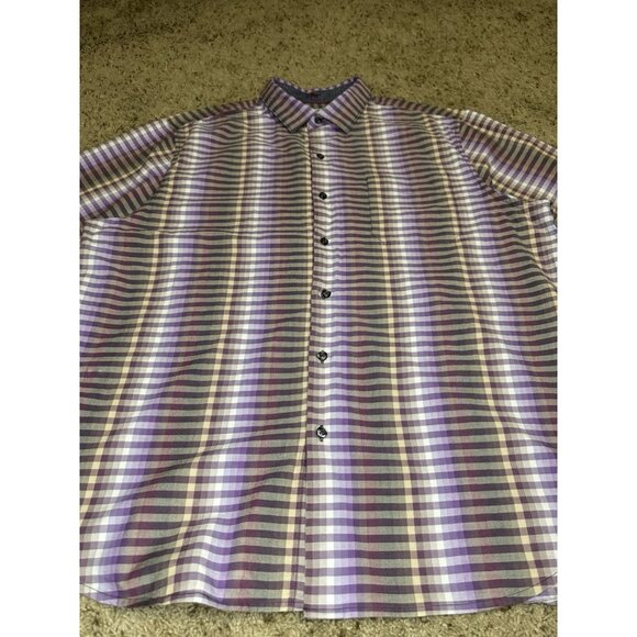 TOMMY BAHAMA Long Sleeve Button-Up Shirt Purple Check Plaid Silk Blend Preppy XL - Picture 7 of 10